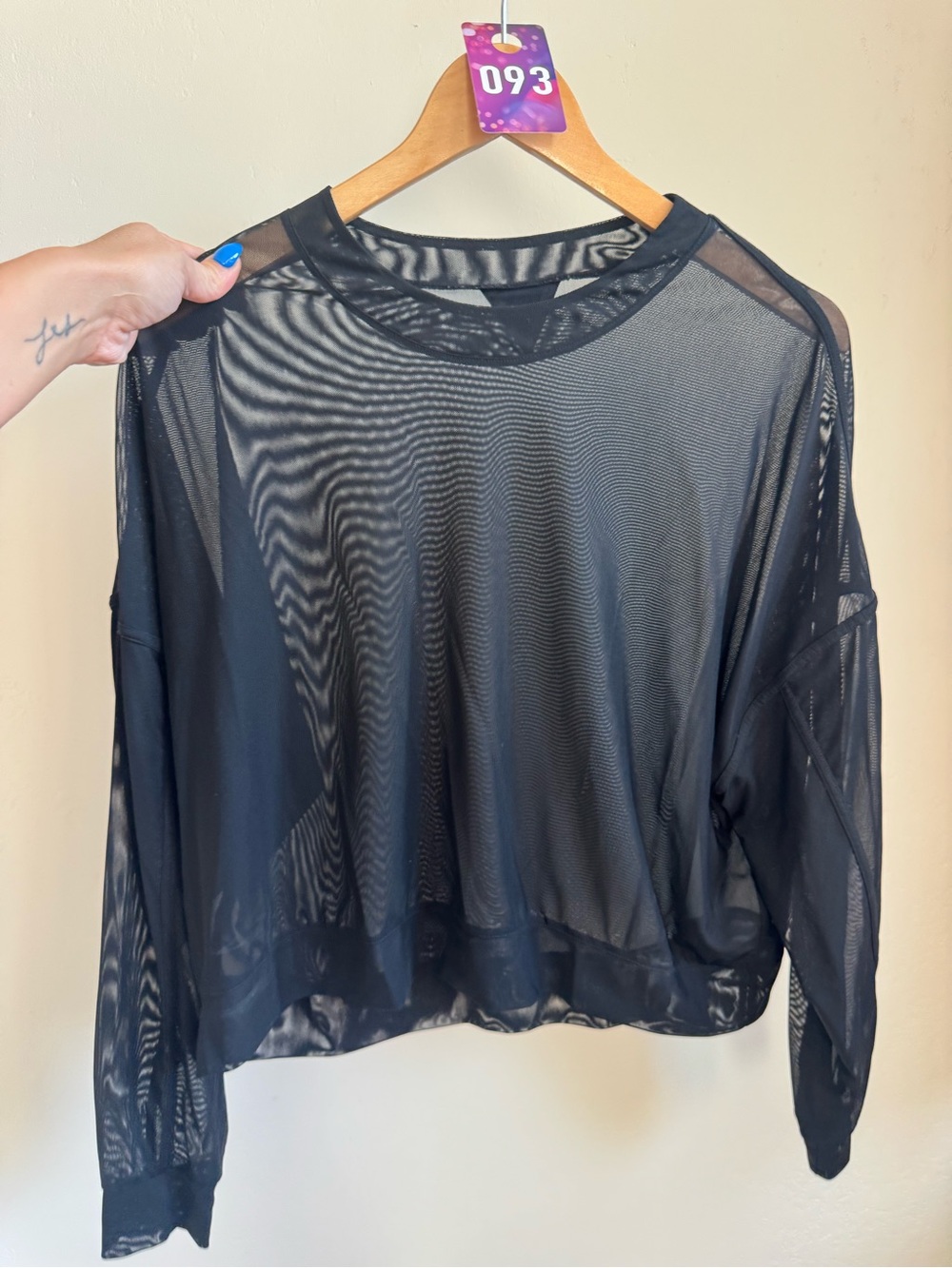 93. ALO Black Sheer Mesh Long-Sleeve Pullover